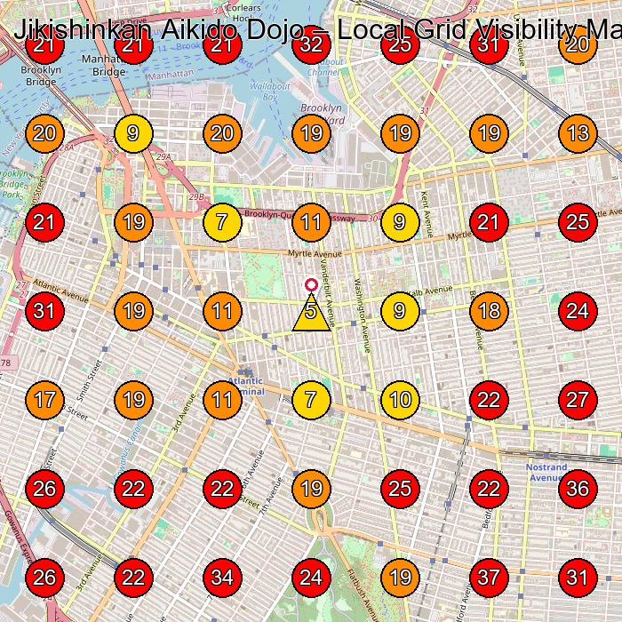 Jikishinkan Aikido Dojo GeoGrid visibility map for Aikido School in Jersey City